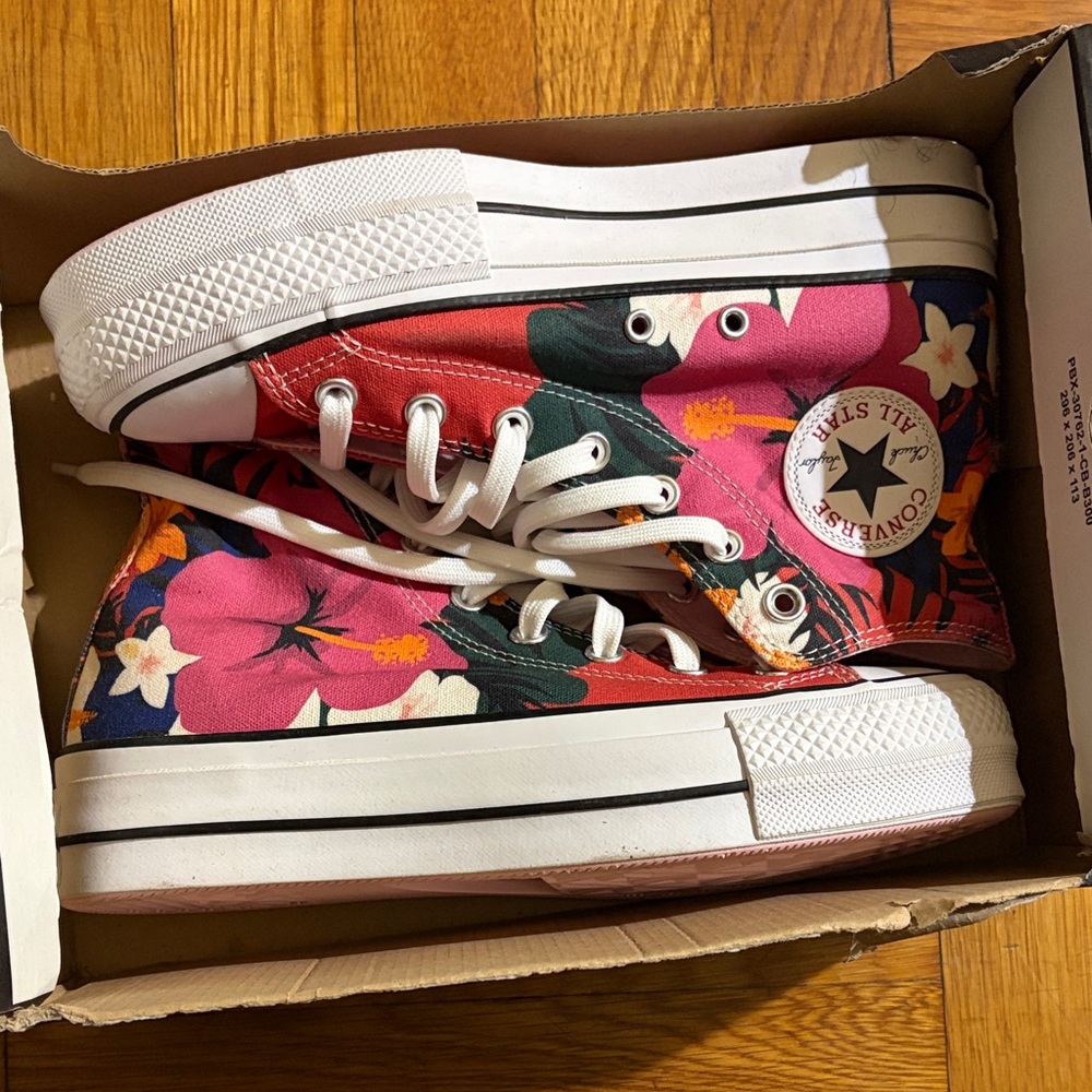 Converse Red and Pink Floral High-Tops
